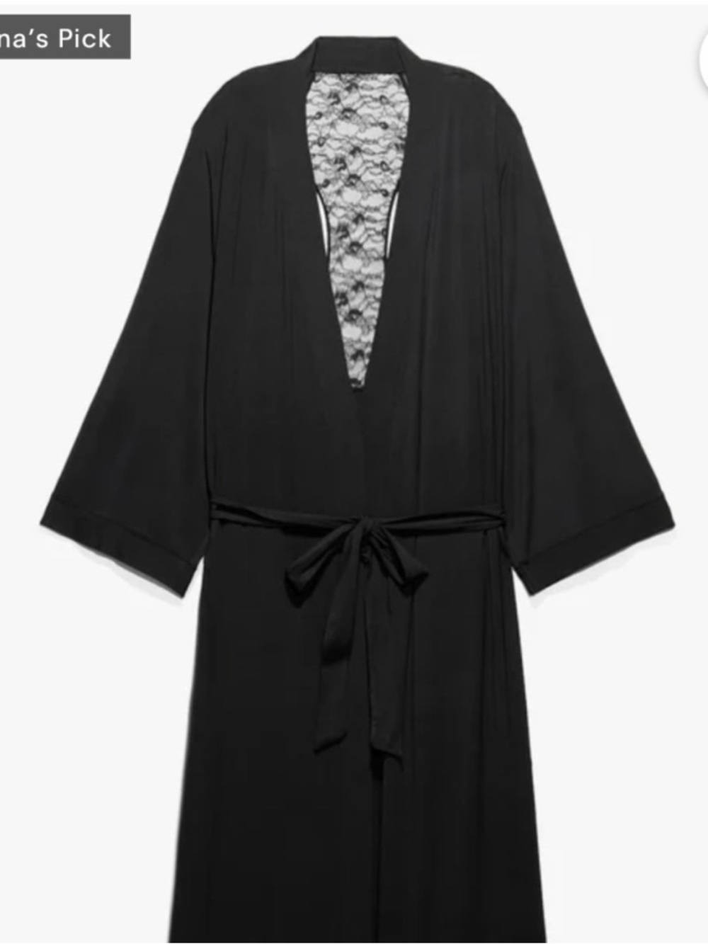 Savage X Fenty Black Lace-Panel Satin Robe with Tie Belt